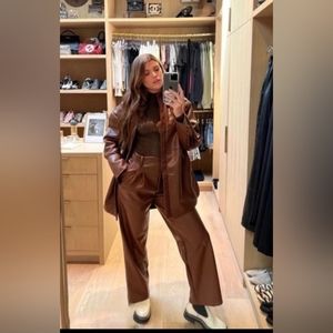 Sofia Richie x Bar III Brown Faux Leather Flare Leg Pants Size 8 Boho Chic NWT